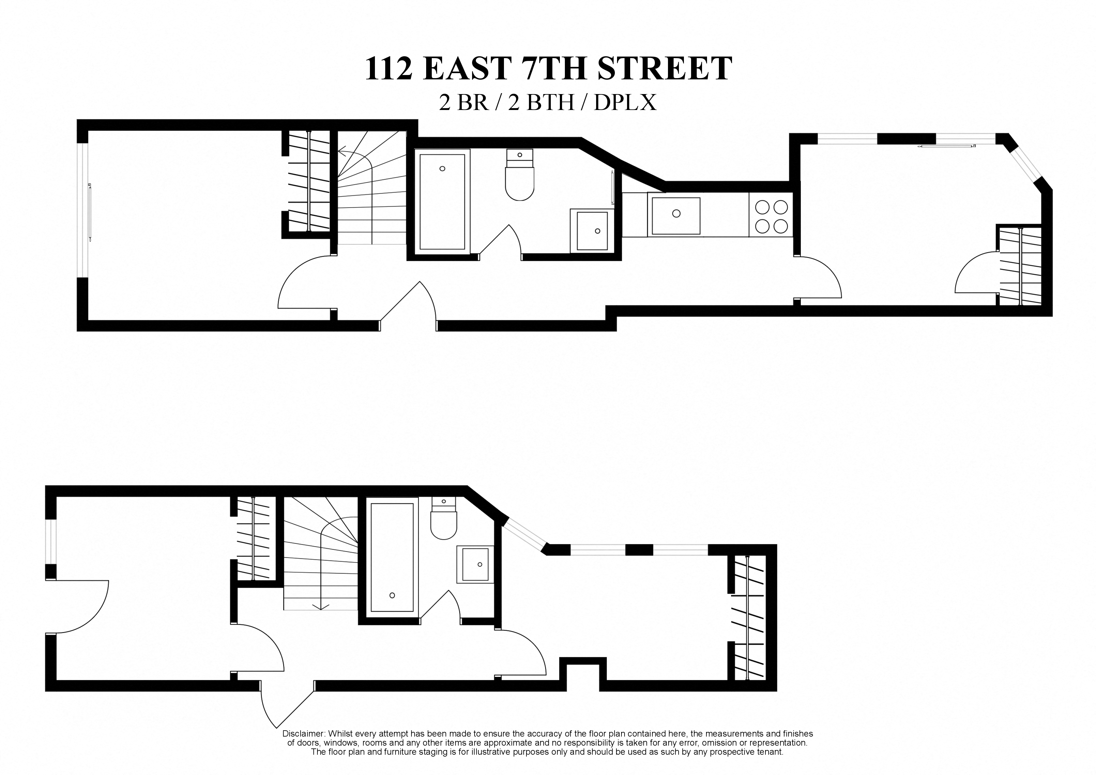 2D floor plan of 2 bedroom 2 bath at 112 East 7th Street New York